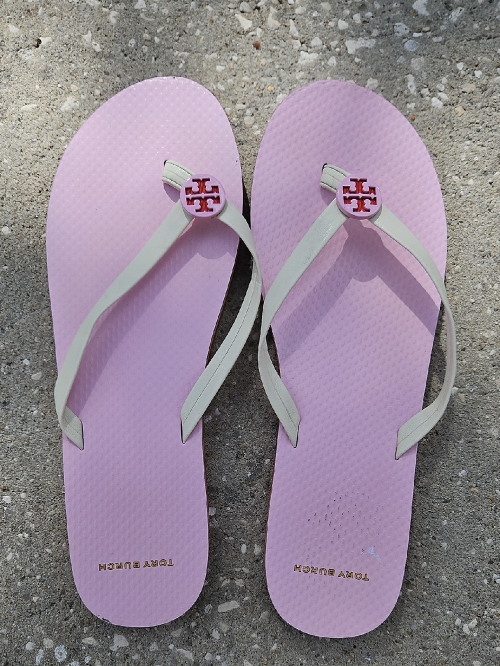Tory Burch Pink And White Multistriped Small Platform Flip Flops